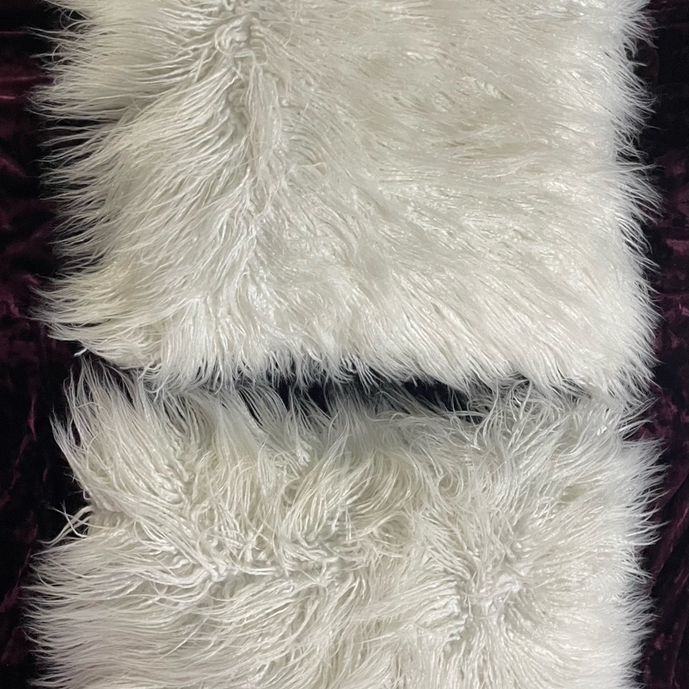 Set of 3 White Faux Fur Accent Pillows-Faux Fur Front Only